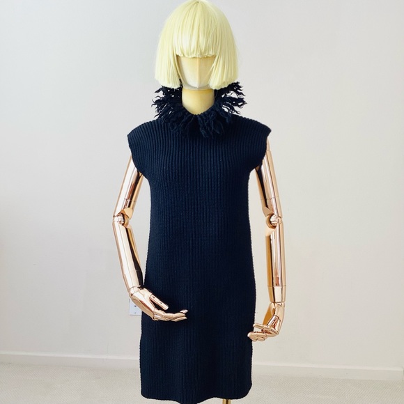 Valentino Sweaters - Valentino Spa Black Wool Frayed High Neck Backles Sweater SZ M